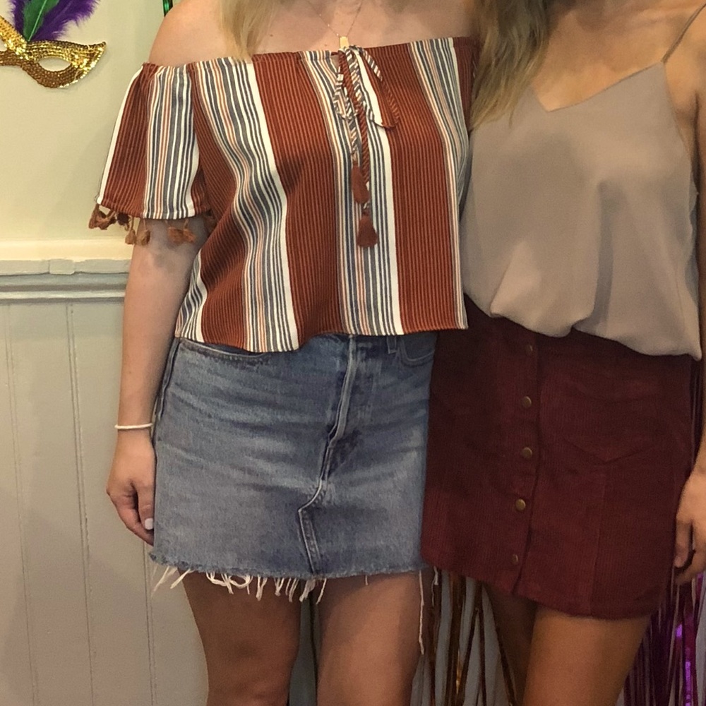 Off the shoulder striped top size small